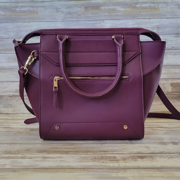 Danielle Nicole Regina Leather Crossbody Tote Handles Removable Strap Purple - Picture 1 of 12